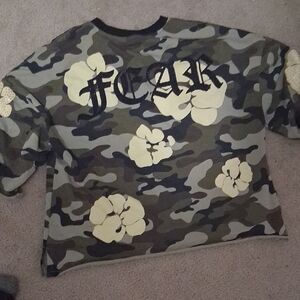 Kids Camouflage Sweatshirt with Yellow Floral Accents